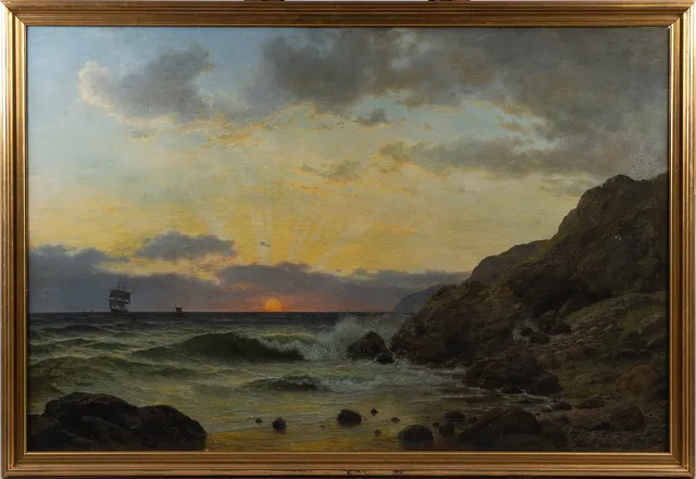 GEORG EMIL LIBERT (1820-1908). Solnedgång vid Kullen, olja på duk.