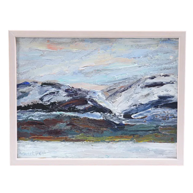 GERTRUD WIESELGREN. "Fjällmassiv Saxnäs", olja på pannå, signerad.