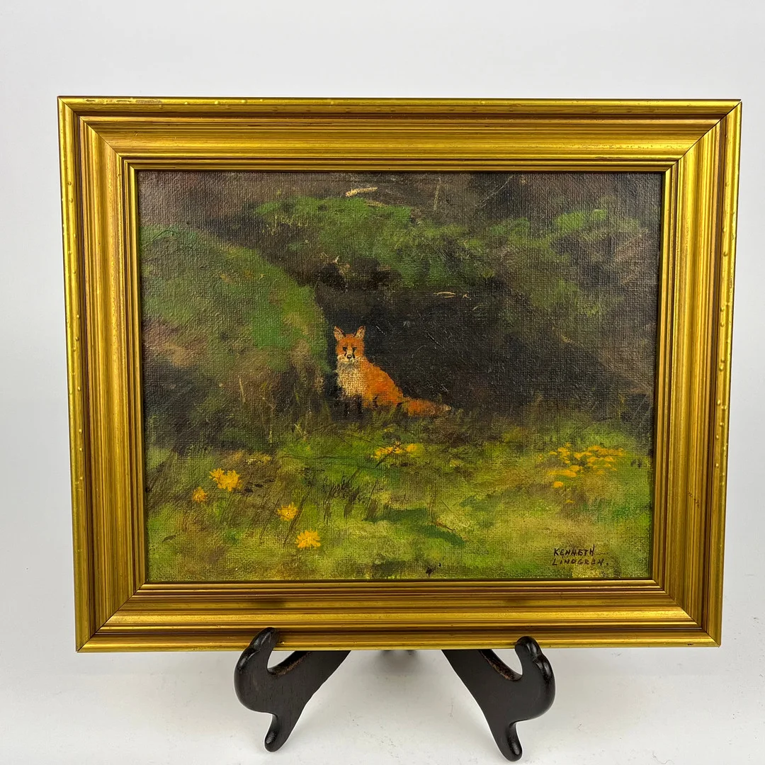 KENNETH LINDGREN. Räv i skogslandskap. Olja på duk. Signerad. — Paintings — Auktionshuset Thörner & Ek