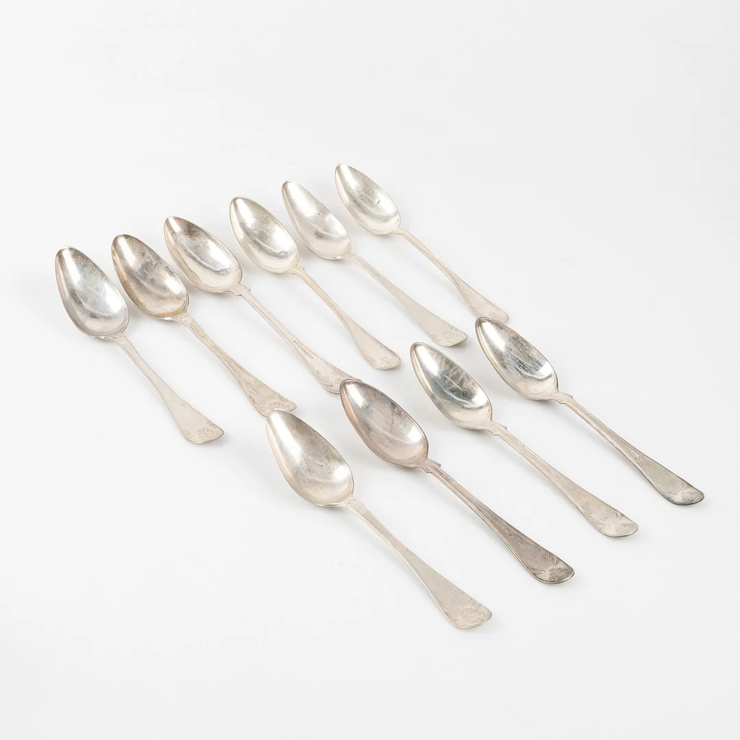 MATSKEDAR, 10 st. silver, modell Gammal Fransk, 1800-tal. — Silver — Stockholms Auktionsverk Helsingborg