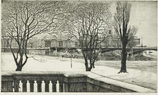 LENNART GLEMME (1927-2009). ”Från terrassen” - Stockholm, signerad och daterad 1962, numrerad 260/310, etsning.