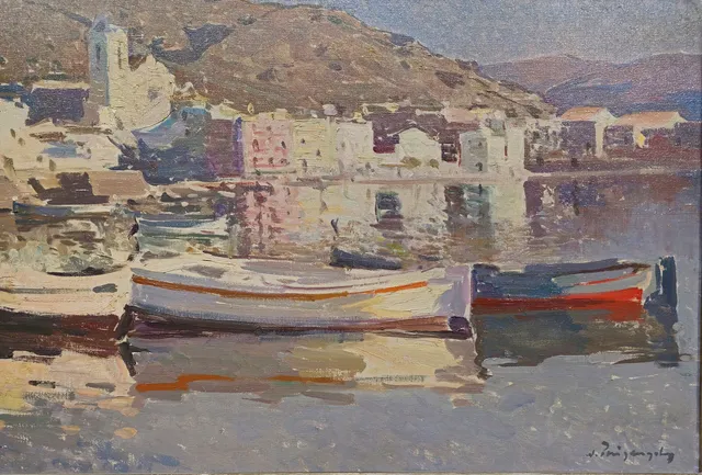 JOSEP PUIGDENGOLAS BARELLA. CADAQUÉS. OLEO SOBRE LIENZO.