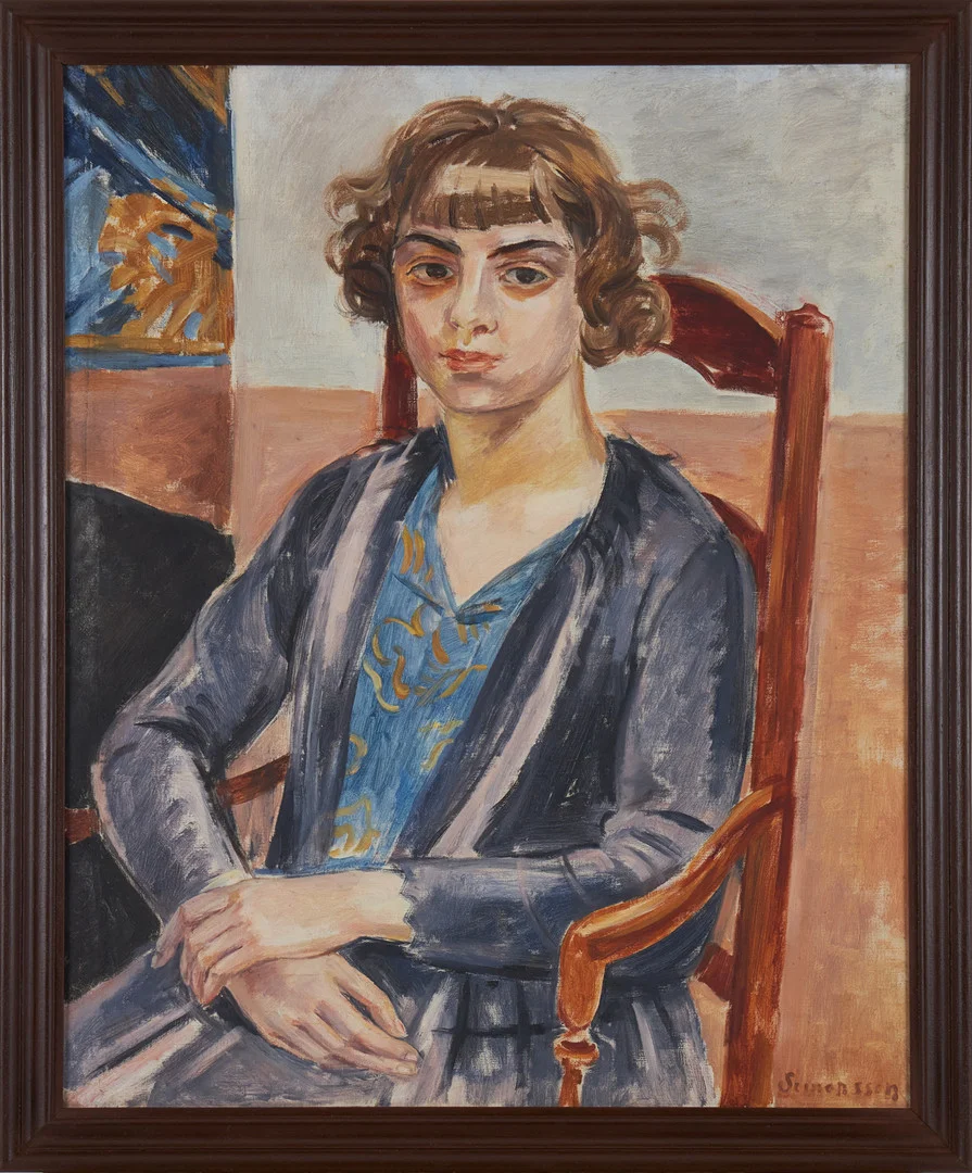 BIRGER SIMONSSON. "Christiane", olja på duk, signerad Simonsson, daterad a tergo 1924, intyg Ingrid Simonsson. — Paintings — Stockholms Auktionsverk Magasin 5