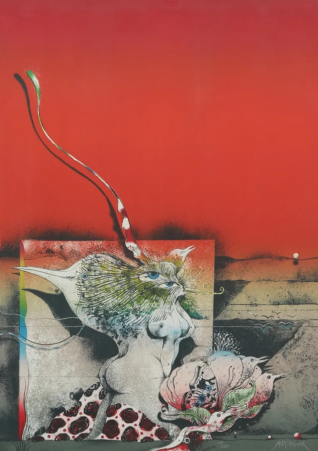 ARDY STRÜWER. Litografi, "Sunset of a birdwatcher", signerad, numrerad 21/200.