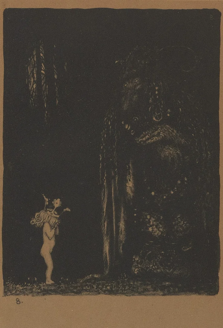 JOHN BAUER (SVERIGE, 1882-1918). ”– En sådan eländig liten bleknos! Sa' trollet”, originallitografi, No. 8 ur sviten "Troll", 1915, Ernst Bauers förlag, Göteborg. — Engravings & Prints — Garpenhus Auktioner