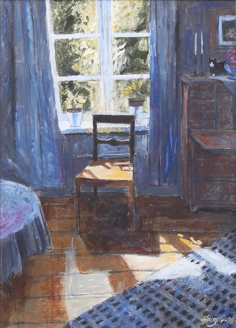 HENRY GUSTAFSSON. Olja på pappannå, "Fönstret", signerad, daterad -98. — Paintings — Auktionshuset Thelin & Johansson
