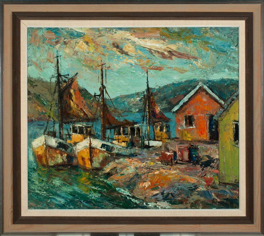 Andersen, Finn — Fiskeskøyter ved kai — Kunst/Maleri — Blomqvist
