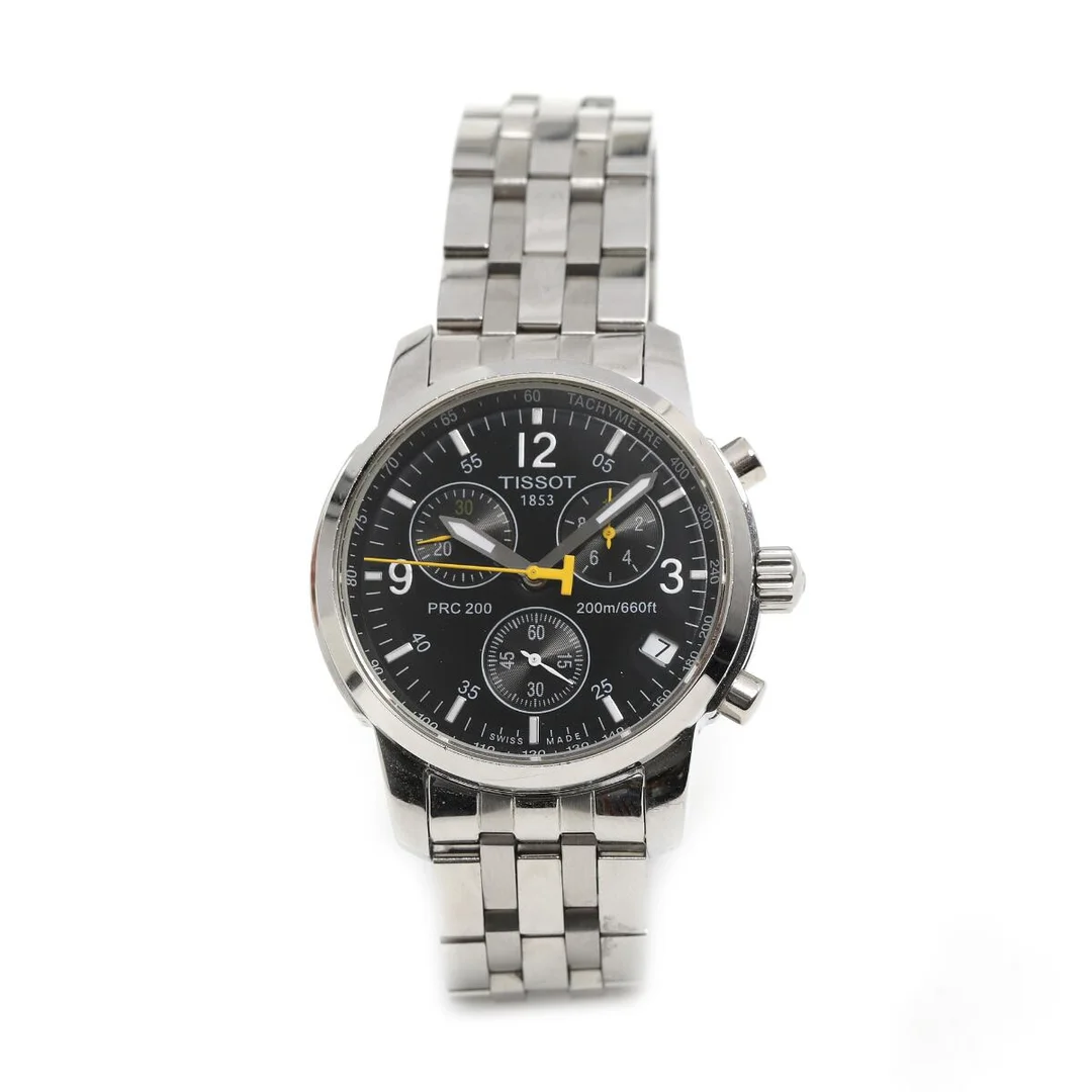 PRC 200 of steel, ref. T 461. Quartz movement with chronograph and date indication, cal. Serie nr. 10JA1074609. Steel bracelet. Circumference approximately 22 cm. Ø 40 mm. — Clocks & watches/Wristwatches — Bruun Rasmussen