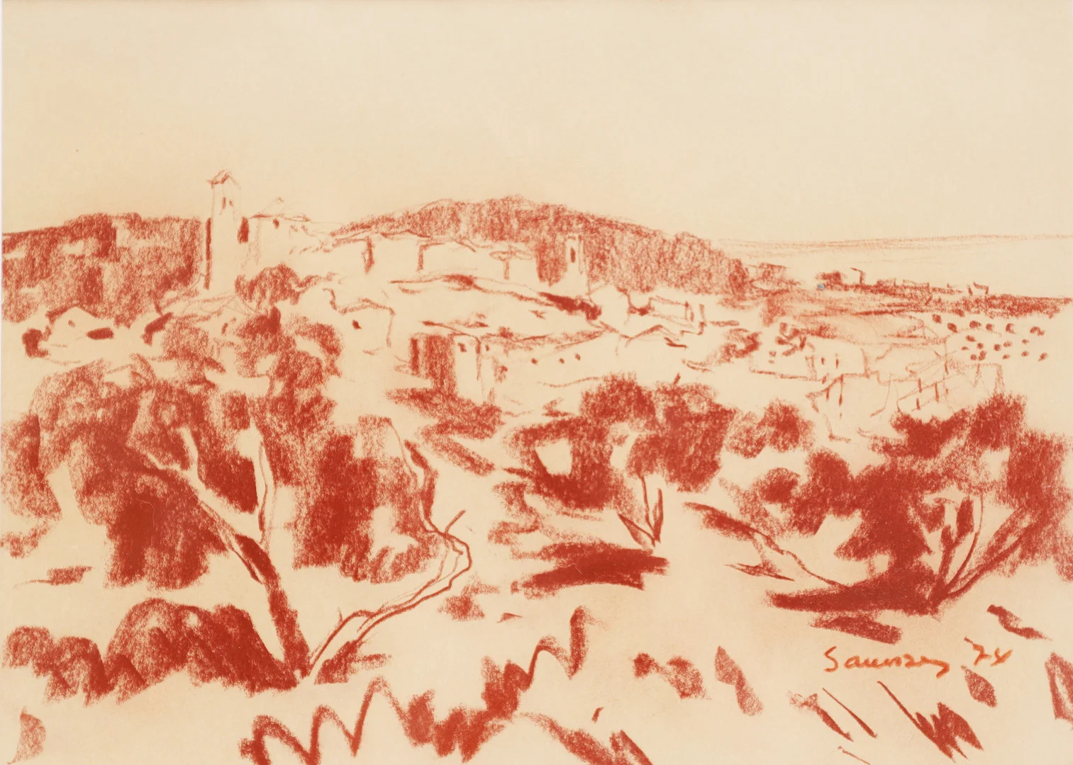 RAMON SANVISENS. PAISAJE, DIBUJO A LA SANGUINA SOBRE PAPEL. — Drawings — Barcelona Auctions