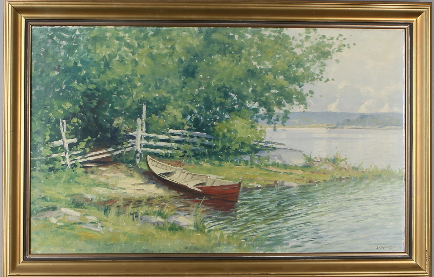 ARTHUR HEICKELL. Sommarmotiv med eka, olja på duk, signerad E. Johansson. — Paintings — Auktionshuset Kolonn
