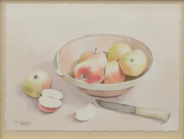 BRITT FRYKSTRAND FAJERSSON (FÖDD 1925). Stilleben med äpplen, akvarell, signerad.