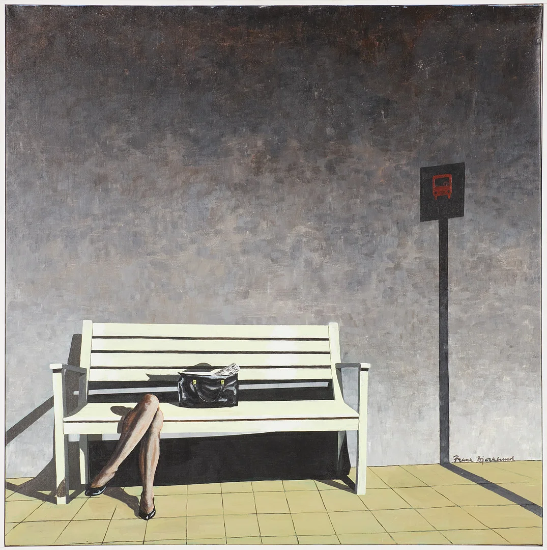 FRANK BJÖRKLUND. Hållplats, olja på duk, signerad. — Paintings — Stockholms Auktionsverk Sickla