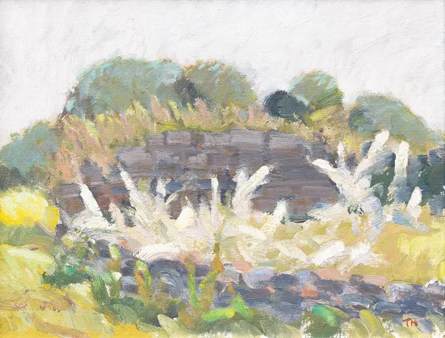 TAGE NILSSON. "Blommande slånbär, Öland", olja på pannå, signerad.