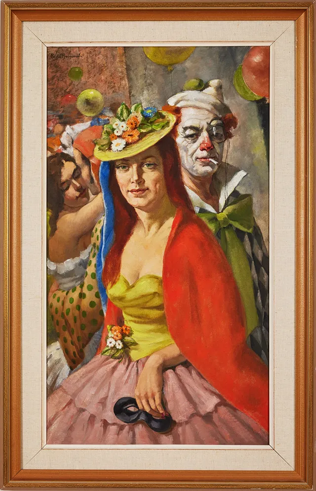 PHILIPPE DE ROUGEMONT. Maskerad, olja på duk, 82 x 46 cm.