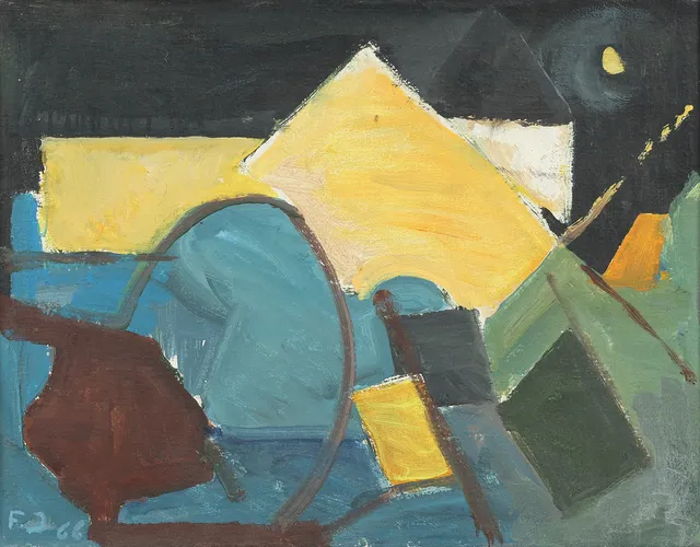 Ubekendt kunstner, abstrakt komposition, olie på lærred.