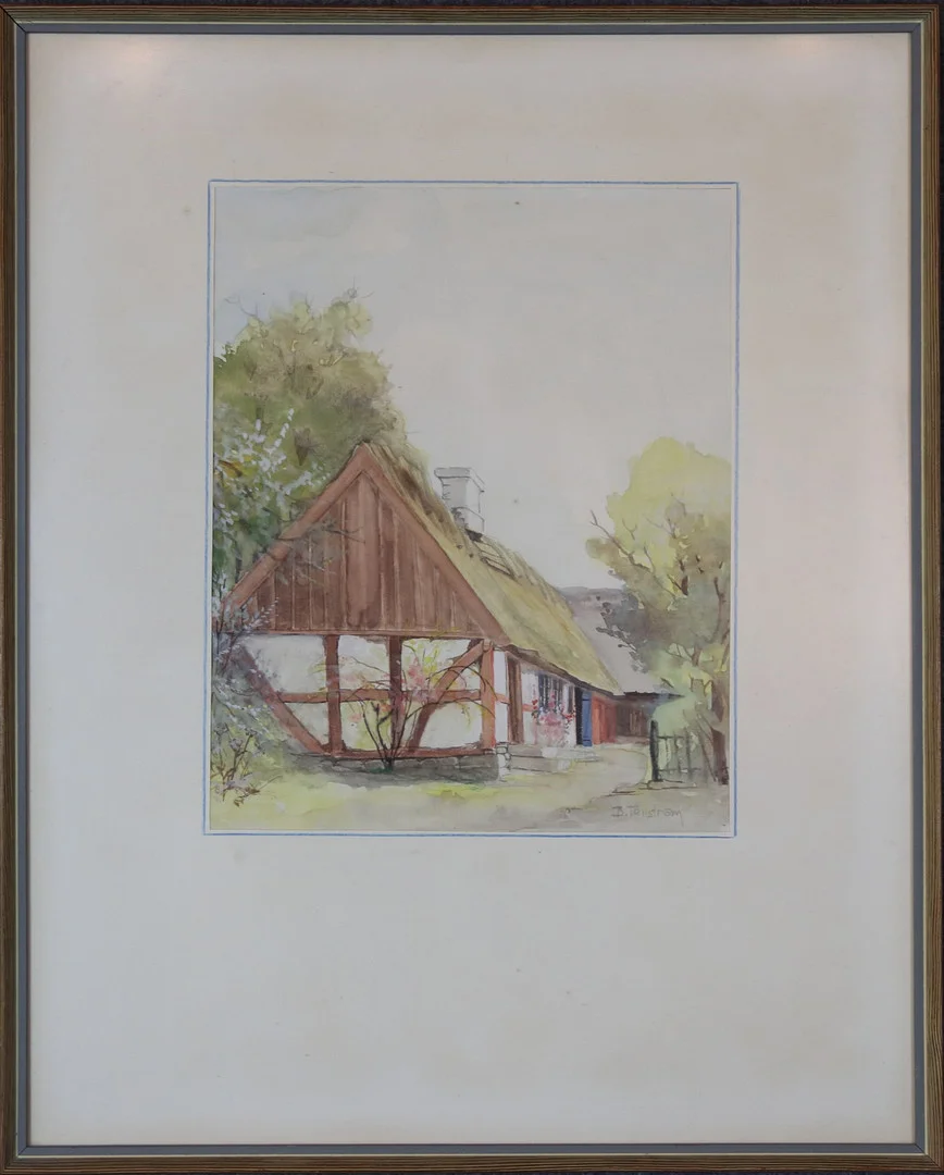 BROR TELLSTRÖM. Akvarell, "Gammelstuga från Svedberga" signerad. — Paintings — Höganäs Auktionsverk
