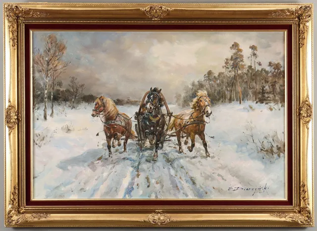 EDWARD PIERZYNSKI. Hästspann i vinterlandskap.