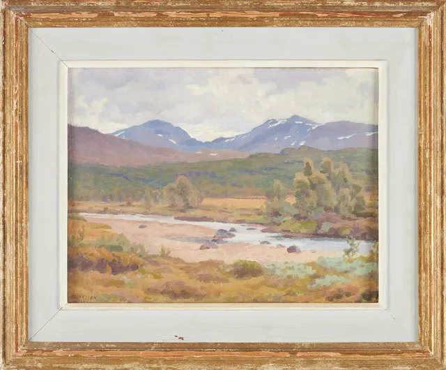 BERNHARD OSCARSSON. Fjällmotiv med vattendrag, olja på duk, signerad och daterad 1956.