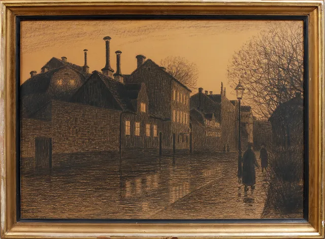 ARON GERLE. Göteborgsmotiv, blyerts, signerad.