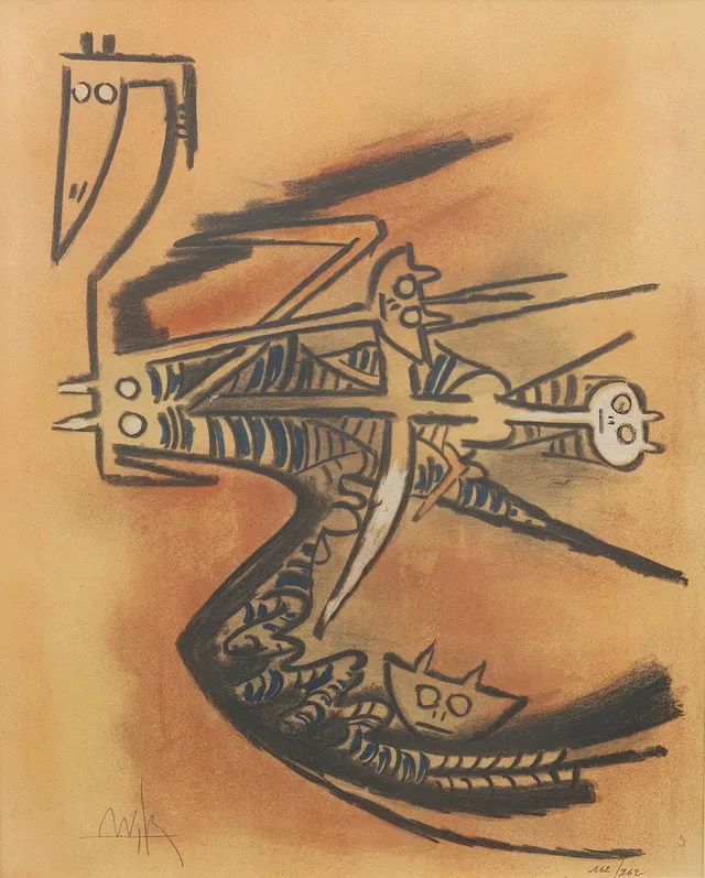 WILFREDO LAM. Figurkomposition, färglitografi, signerad och numrerad 162/262.