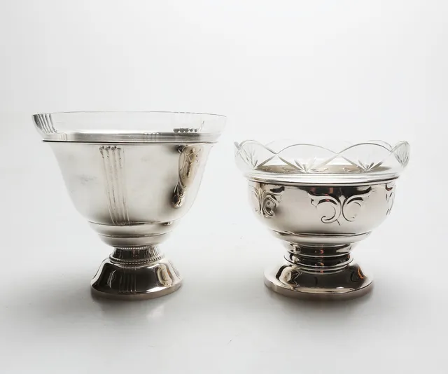 SKÅLAR 2 st, glas/nysilver, 1900-tal.