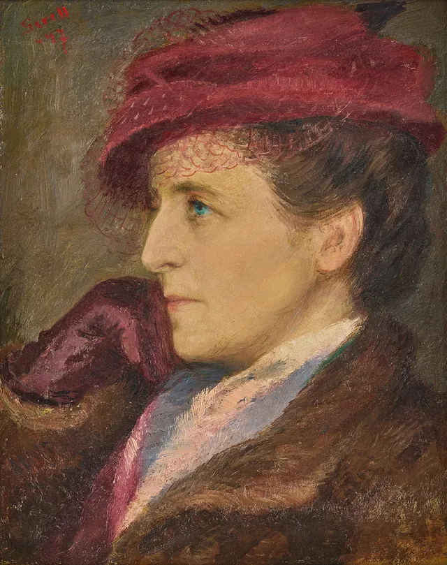 GRETA GERELL. Dam med hatt och flor.