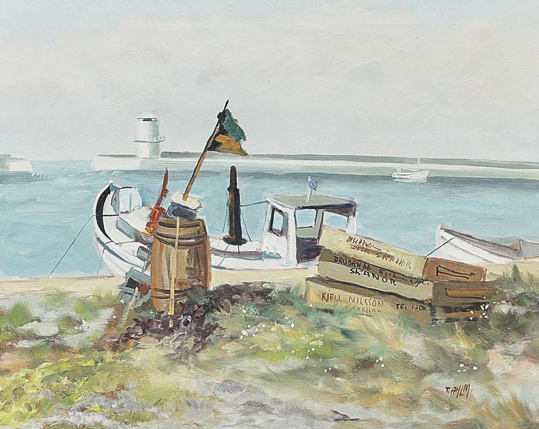 TAGE RUDOLF AHLM. Oljemålning, signerad, Skanör, duk. — Paintings — Metropol Auktioner
