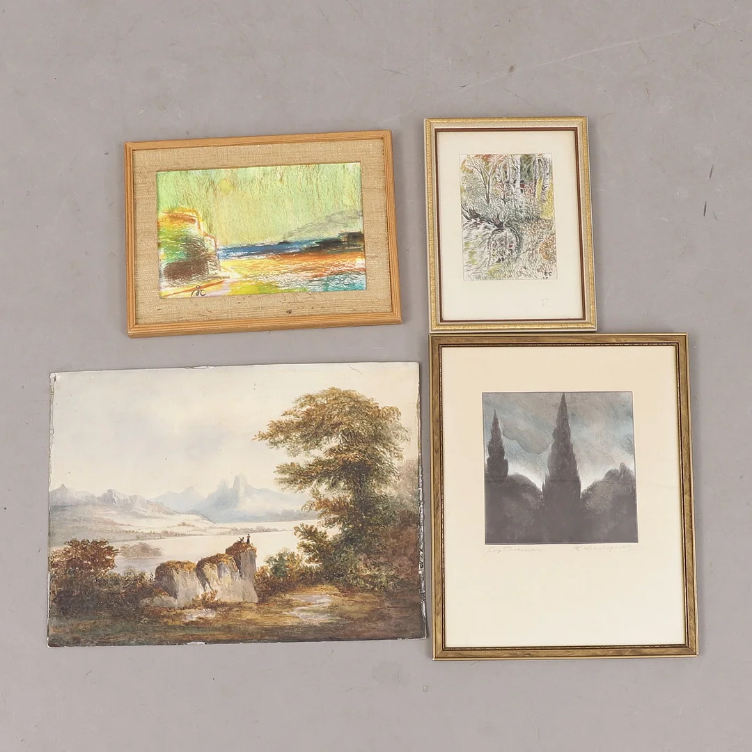 OIDENTIFIERAD KONSTNÄRER. Akvarell, pastell mm, delvis signerade. — Paintings — Växjö Auktionskammare