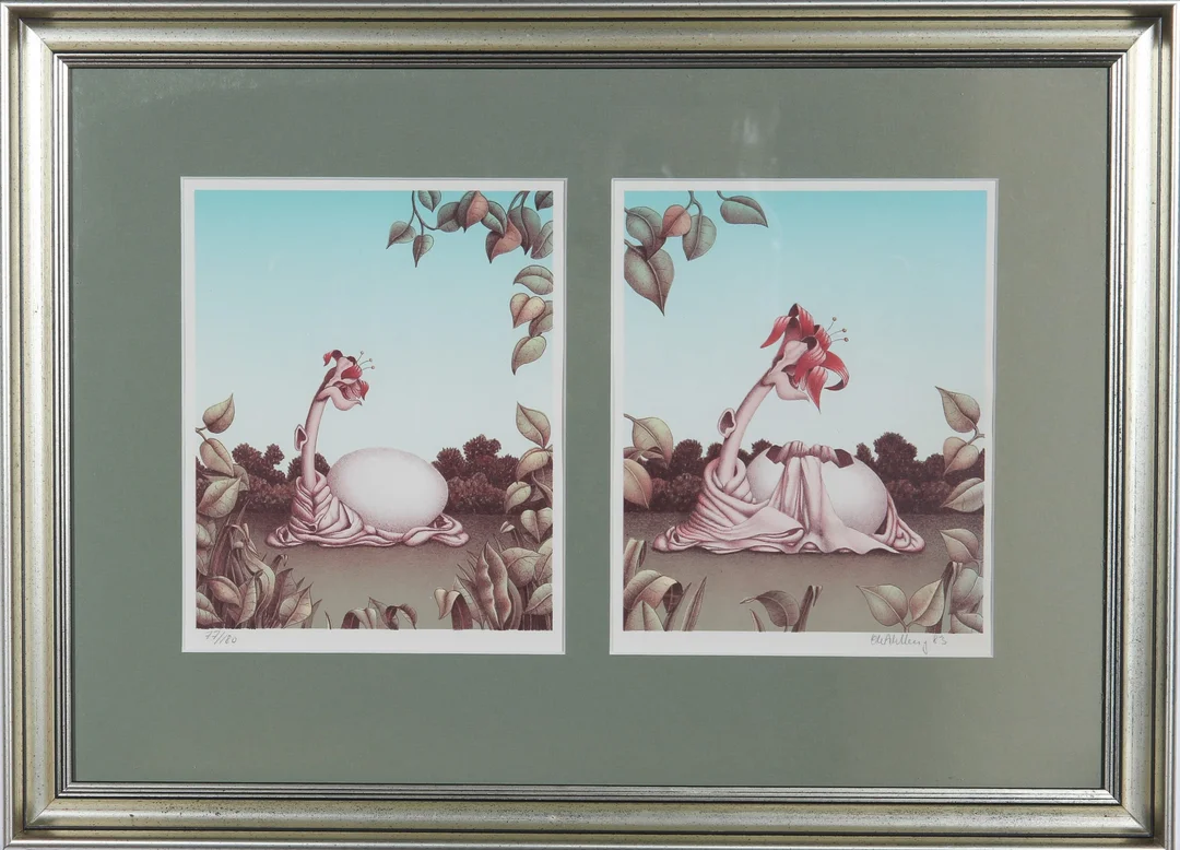 Ole Ahlberg: Two Surrealist Compositions, 1983 (2) — Paintings and sculptures/Prints and photography — Lauritz