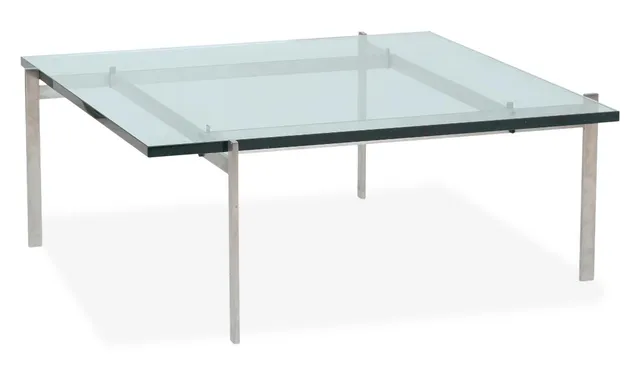 “PK 61”. A coffee table with steel frame. Clear glass top. Designed 1956. Manufactured and marked by Fritz Hansen, 2008. H. 33 cm. L./W. 80 cm.