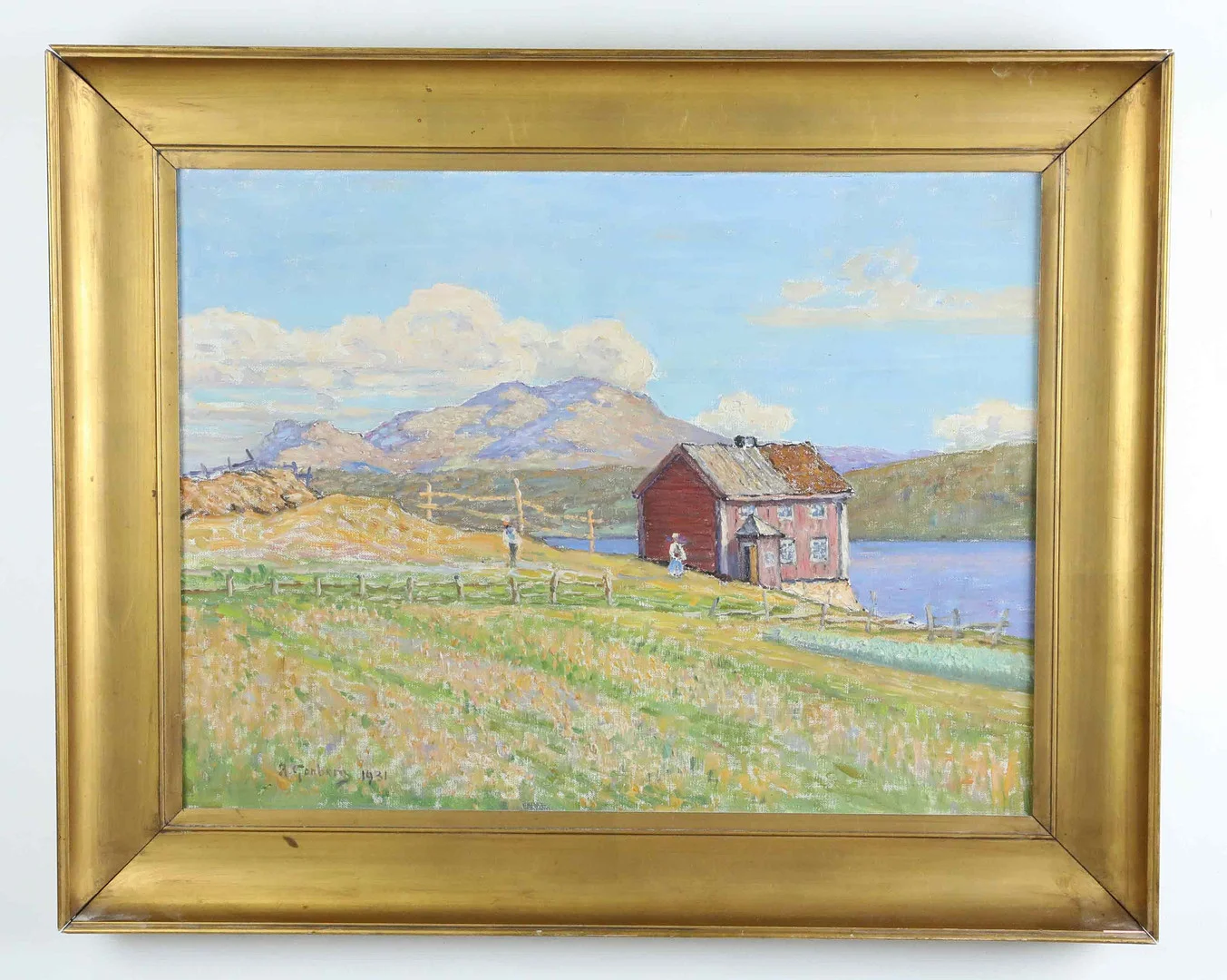 ANTON GENBERG. Olja på duk, Jämtländsk landskap med bondgård, , signerad och daterad 1931. — Paintings — Hälsinglands Auktionsverk