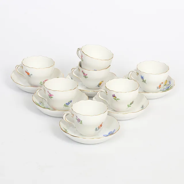 KOPPAR med FAT, 6 st, porslin, Meissen, Tyskland.