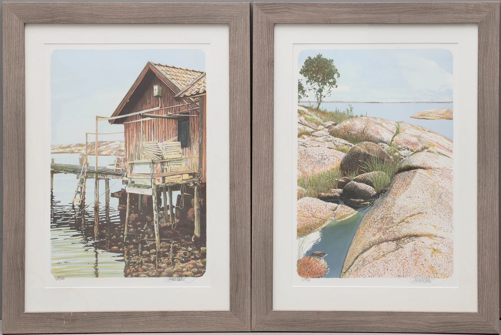 GÖRAN HAHNE. färglitografi, 2 st, skärgårdsmotiv, numrerade 169/360. — Engravings & Prints — Auktionsmagasinet Vänersborg