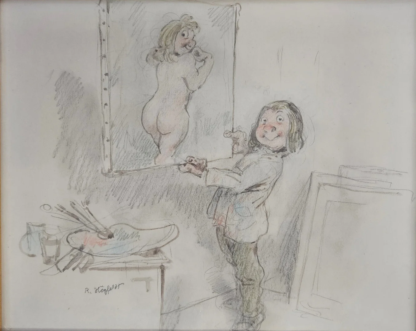 ROBERT HÖGFELDT. Porträttmålare. Teckning, signerad R. Högfeldt. — Drawings — Auktionshuset Thörner & Ek