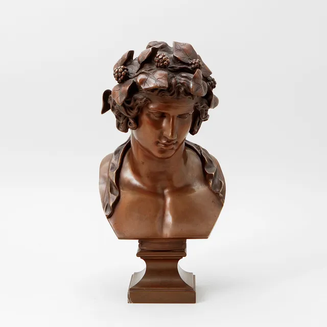 FERDINAND BARBEDIENNE. EFTER. Bacchus, patinerad brons. Gjutarstämpel, F.P Sanson Succ. Neurwall Hamburg.
