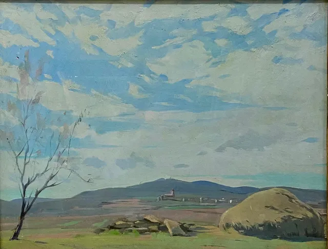 LUIS MARIA GÜELL. PAISAJE CON PAJAR. ÓLEO SOBRE LIENZO.
