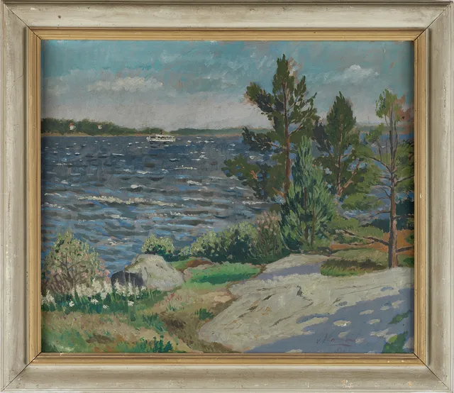 JURGEN VON KONOW (SVERIGE, 1915-1959). "Motiv från Mälaren", signerad och daterad 1941, olja på pånnå.