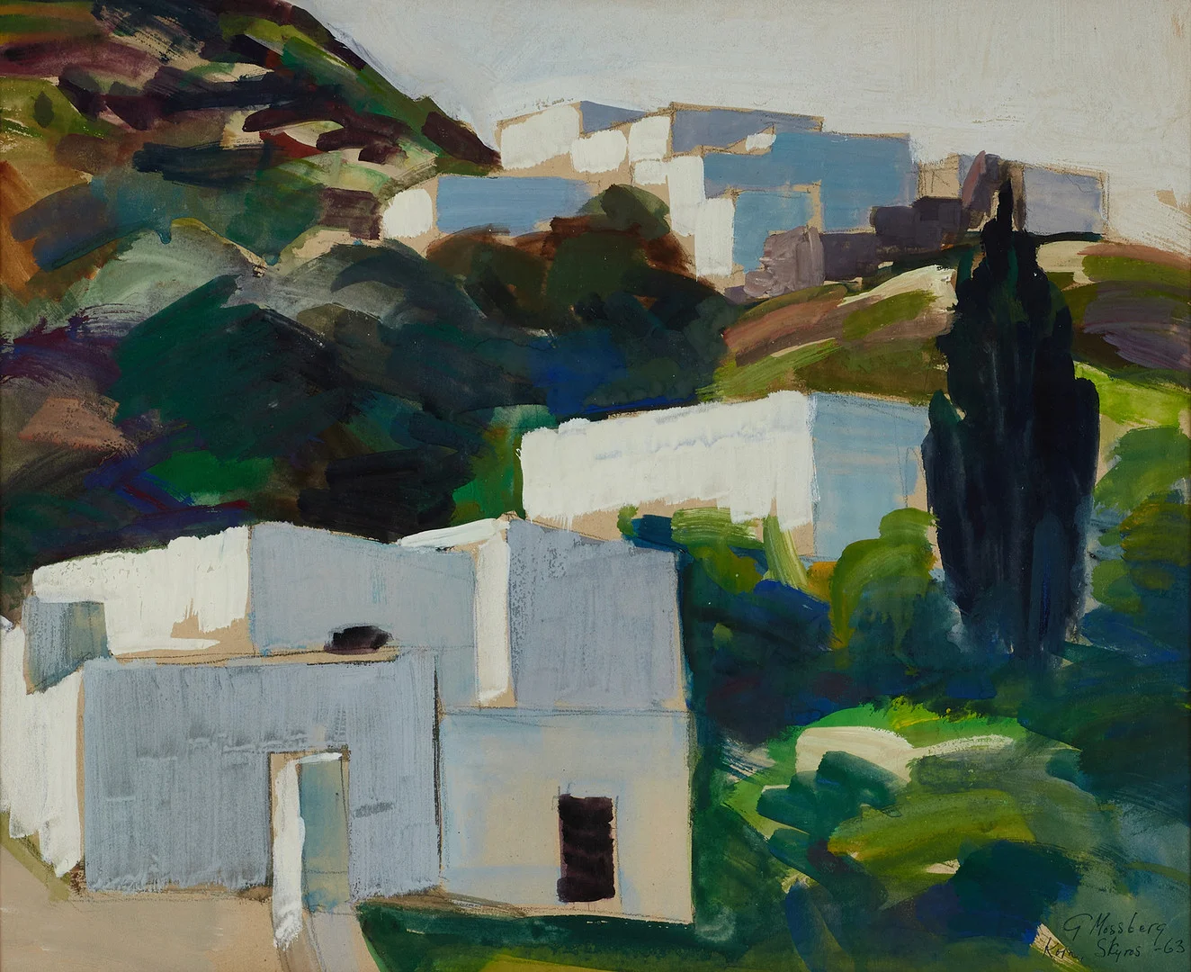 GUNNAR MOSSBERG (1903-1983). "Kora, Skyros", signerad och daterad -63, gouache. — Paintings — Crafoord Auktioner Stockholm