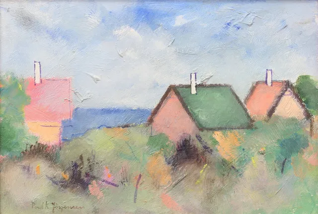 PAUL K JÖRGENSEN. "Sommar, Gudhjem". Olja på pannå, signerad.