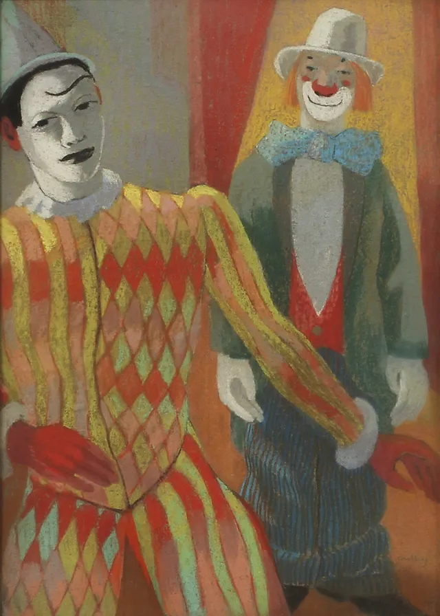 BENGT CARLBERG. Clowner, pastell, signerad.