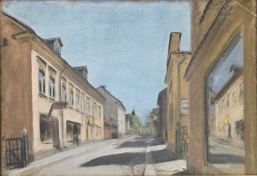 STIG MÅNSSON. Stadsvy. Pastell, osignerad. — Paintings — Auktionshuset Thörner & Ek