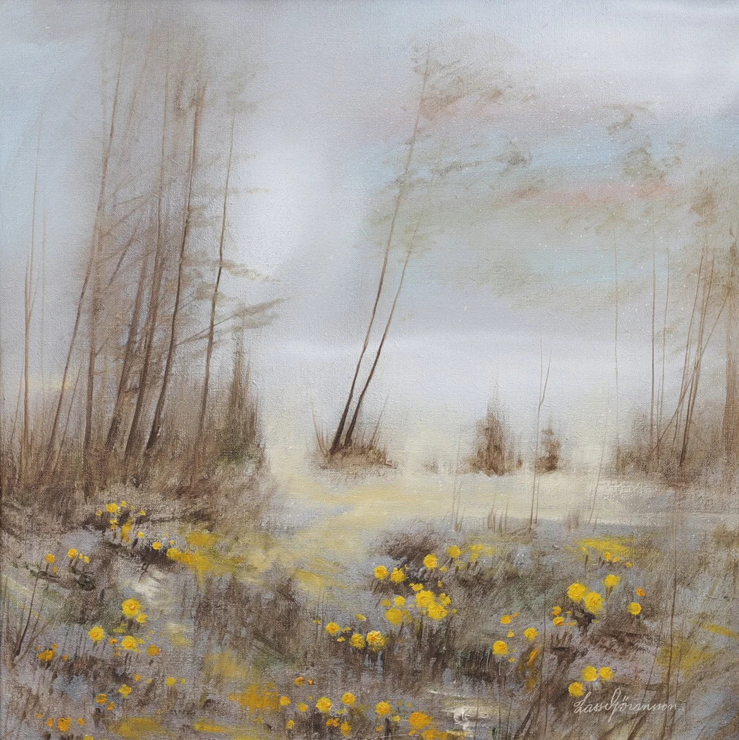 LASSE GÖRANSSON. "Tidig vår med tussi-lagå", olja på duk, signerad. — Paintings — Växjö Auktionskammare