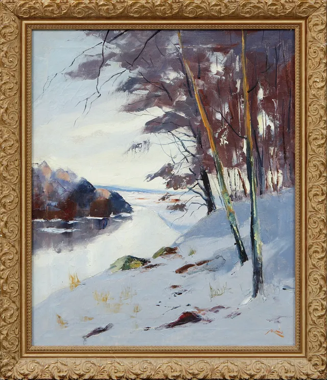 AXEL LIND. Vinterbild, olja på duk, signerad.