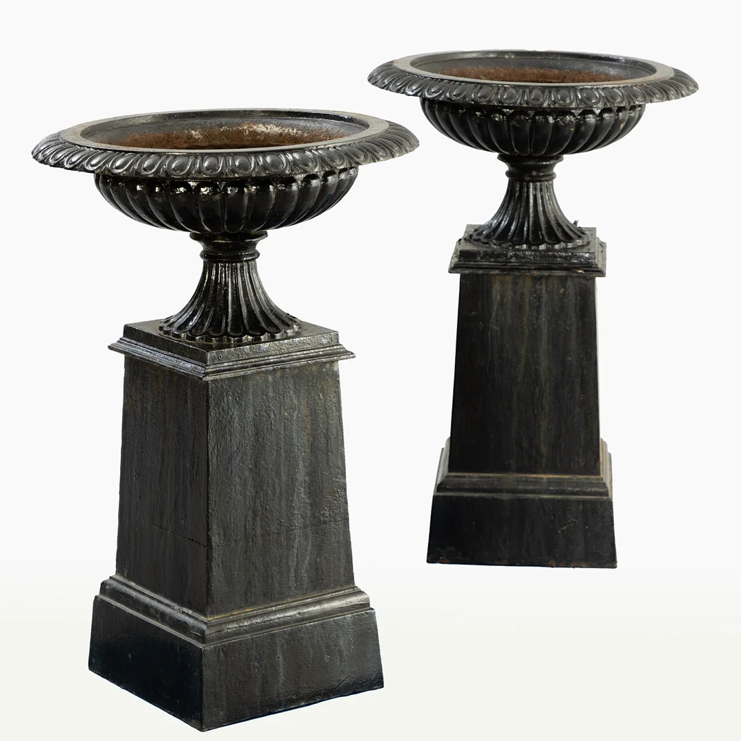Paar Jardinieren auf Postament, Frankreich, 1. Hälfte 20. Jh. — Garden Sculptures & Urns — Stockholms Auktionsverk Hamburg