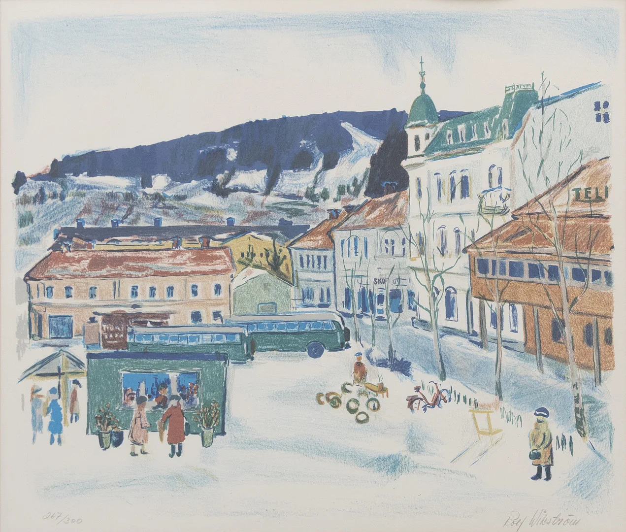 ROLF WIKSTRÖM (1922-2015). Stortorget, Östersund, litografi nr 267/300, signerad. — Engravings & Prints — Garpenhus Auktioner