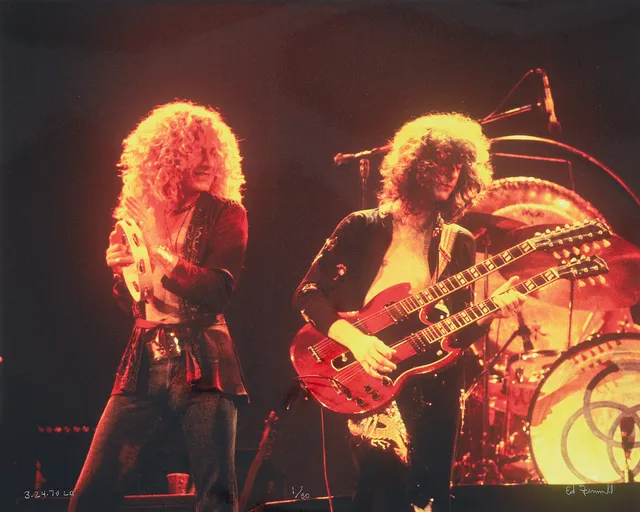 ED FINELL (USA/SVERIGE, FÖDD 1956). Robert Plant&Jimmy Page, Led Zeppelin, "Physical Grafitti Tour", Los Angeles, 24 mars, 1975, signerad Ed Finnell, 1/50, c-print.