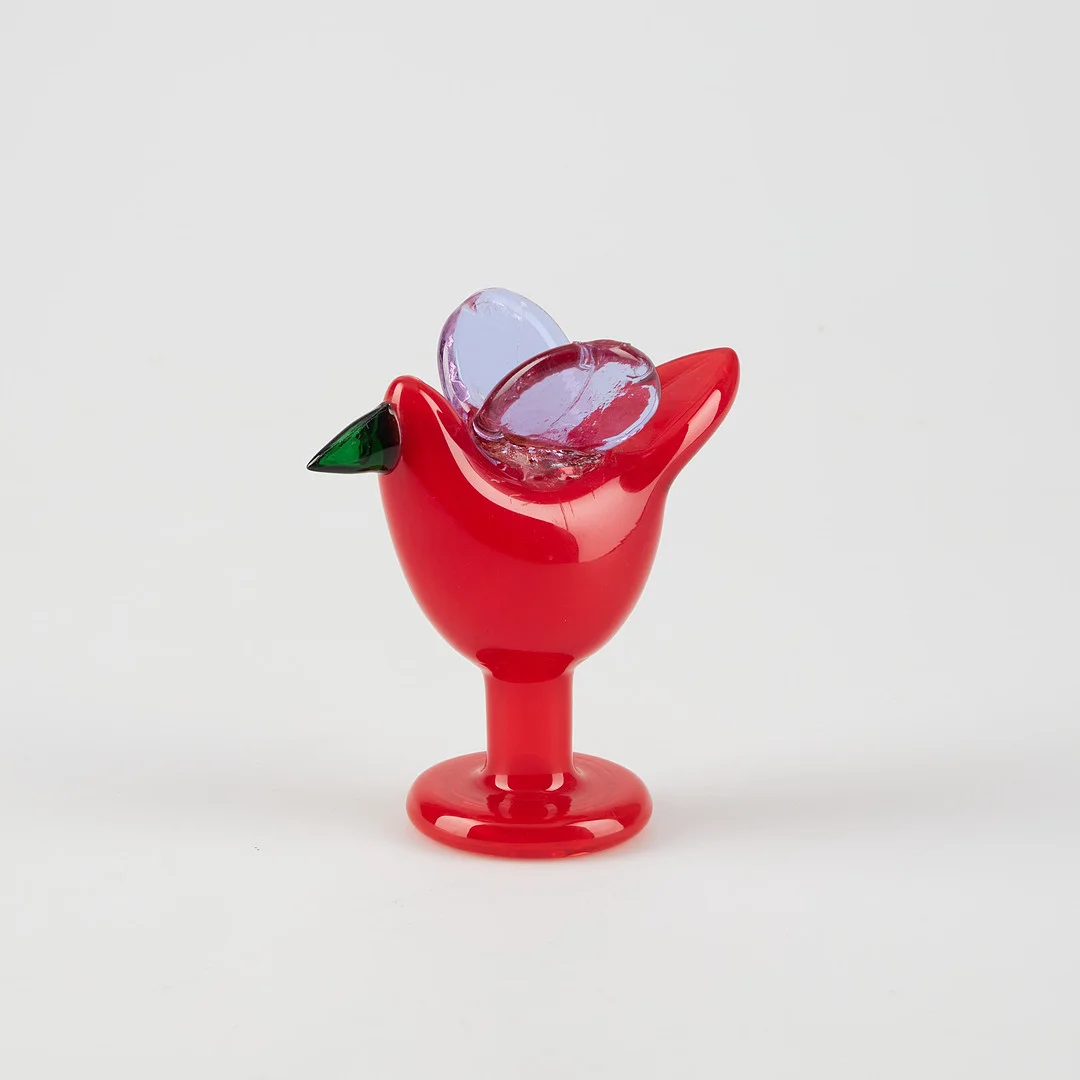 OIVA TOIKKA. GLASFÅGEL, "Sieppo", flugsnappare på fot, modell/försök, osignerad, Nuutajärvi Notsjö 1970-tal. — Art glass — Stockholms Auktionsverk Helsinki
