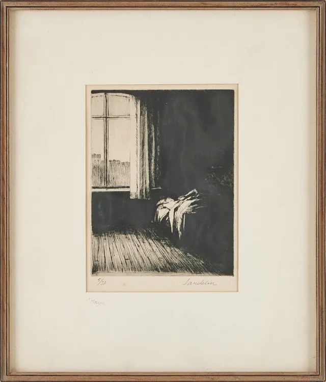 BÖRJE SANDELIN (1926-1970) "Morgon", torrnål, signerad Sandelin, numrerad 5/30.