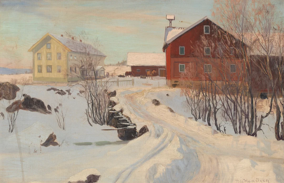 Hansteen, Nils — Gård i vinterprakt — Kunst/Maleri — Blomqvist