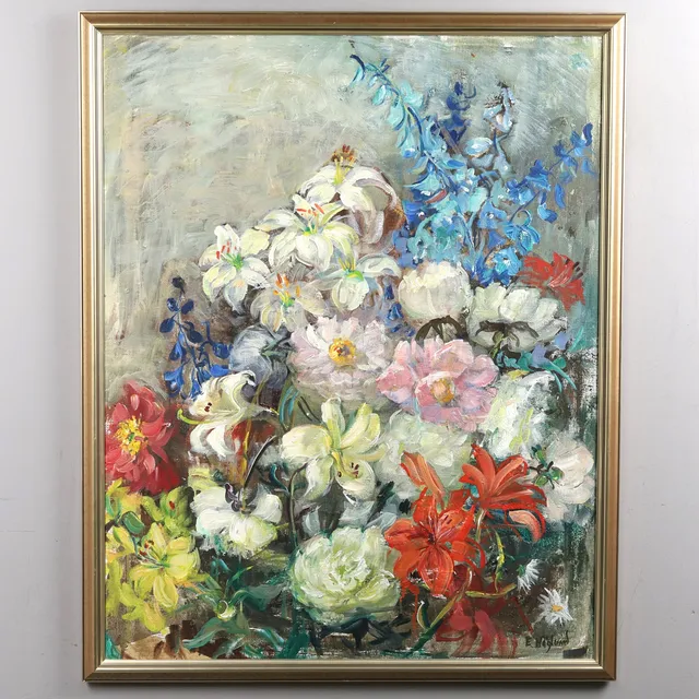 ELIN HÖGLUND. OLJA PÅ DUK, Blomsterstilleben, signerad.